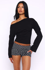 Falling For Him Off Shoulder Long Sleeve Top Black