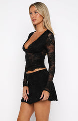 Be Our Guest Embellished Lace Mini Skirt Black