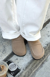 Cayson Loafer Slides Taupe Faux Suede