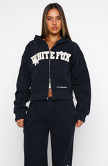 Daydreamers Madeline Boxy Zip Front Hoodie Navy