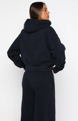 Daydreamers Madeline Boxy Zip Front Hoodie Navy