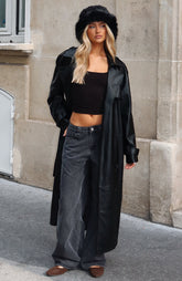 Do I Ever Pu Trench Coat Black