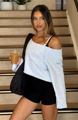 Keep It Rolling Cropped Off Shoulder Sweater Grey Marle