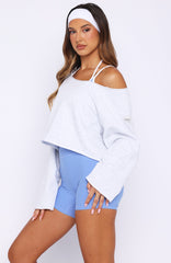 Keep It Rolling Cropped Off Shoulder Sweater Grey Marle