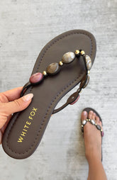 Kira Beaded Thong Sandals Chocolate