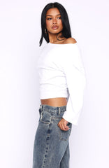 Falling For Him Off Shoulder Long Sleeve Top White