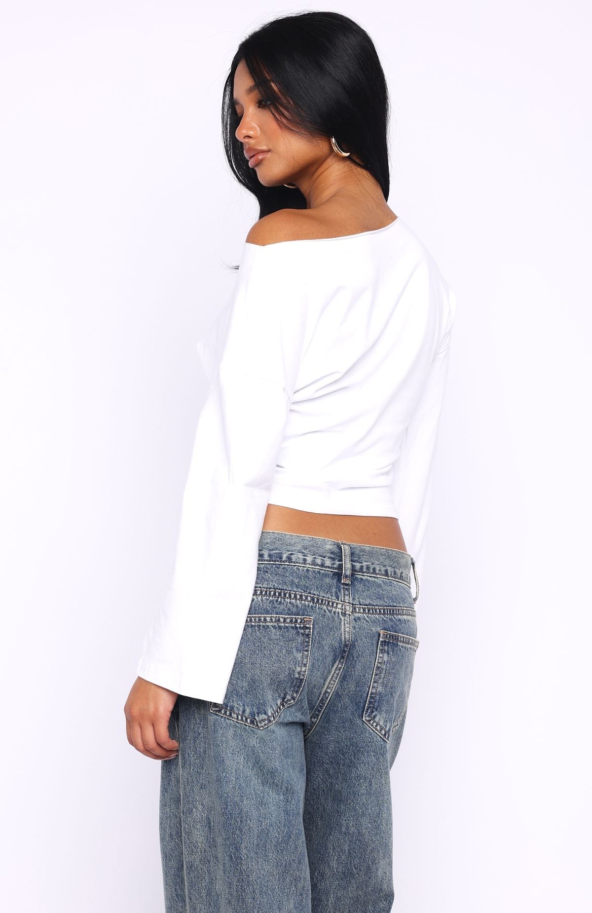 Falling For Him Off Shoulder Long Sleeve Top White