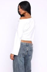Falling For Him Off Shoulder Long Sleeve Top White