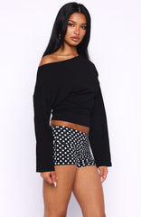 Falling For Him Off Shoulder Long Sleeve Top Black