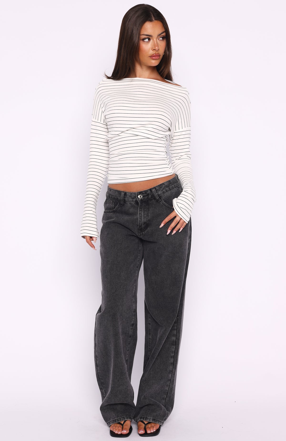 Another Time Long Sleeve Top White Stripe