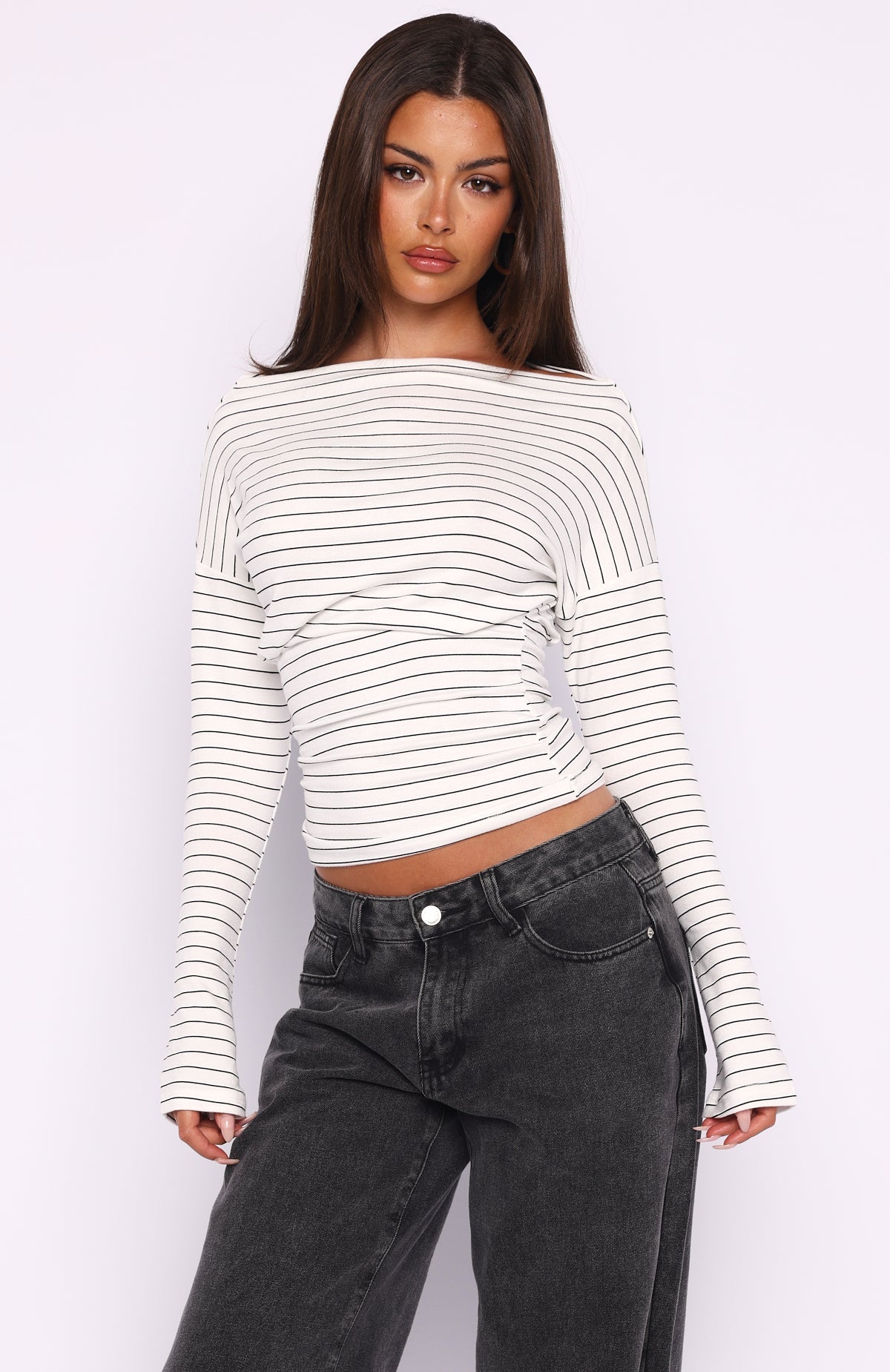 Another Time Long Sleeve Top White Stripe
