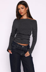 Another Time Long Sleeve Top Black Stripe