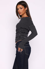 Another Time Long Sleeve Top Black Stripe