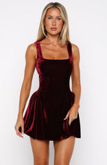 Midnight In Paris Velvet Mini Dress Burgundy