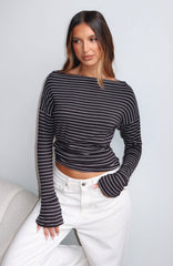 Another Time Long Sleeve Top Black Stripe