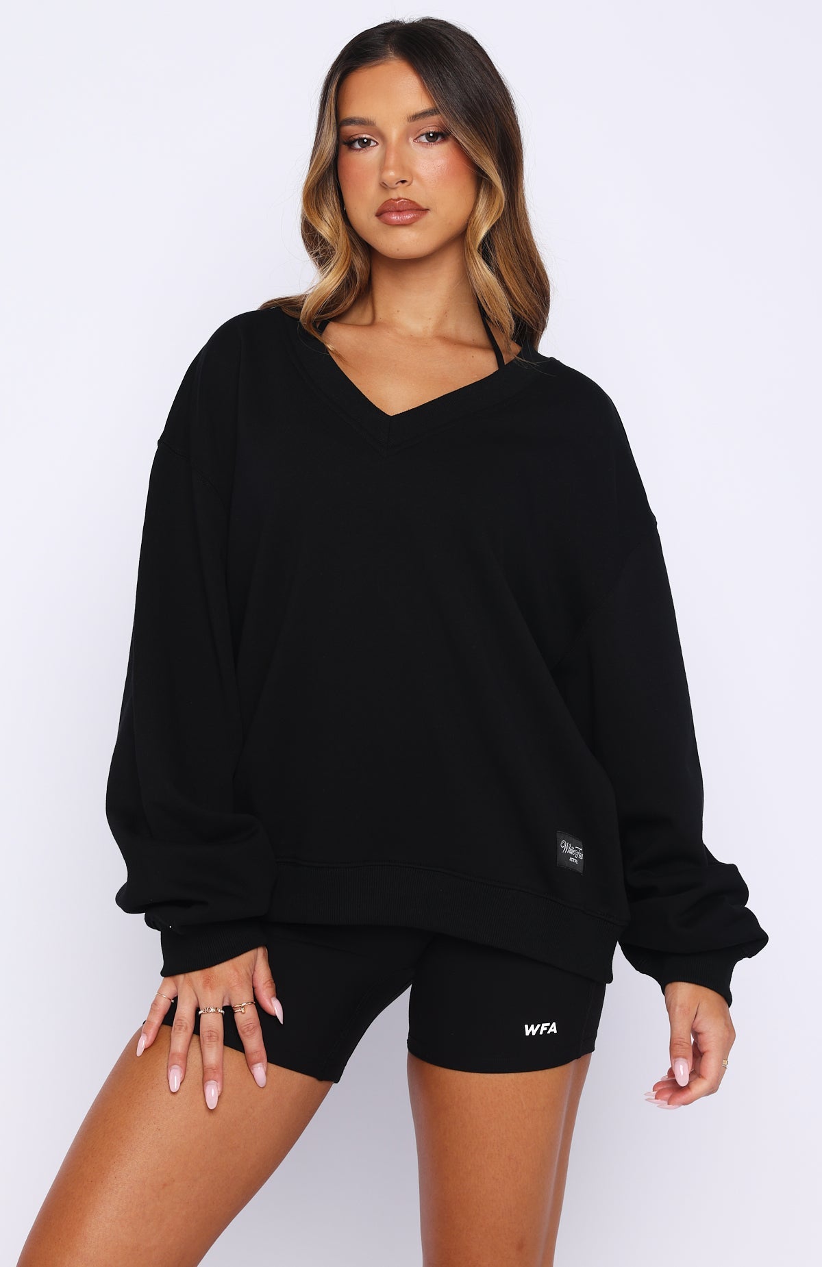 Shutting It Down V Neck Oversized Sweater Black