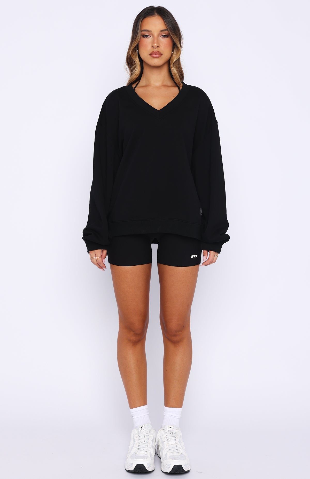Shutting It Down V Neck Oversized Sweater Black