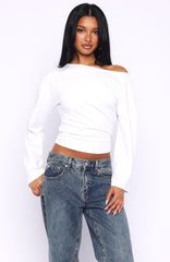 Falling For Him Off Shoulder Long Sleeve Top White